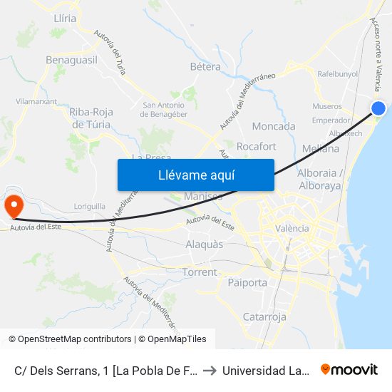 C/ Dels Serrans, 1 [La Pobla De Farnals] to Universidad Laboral map