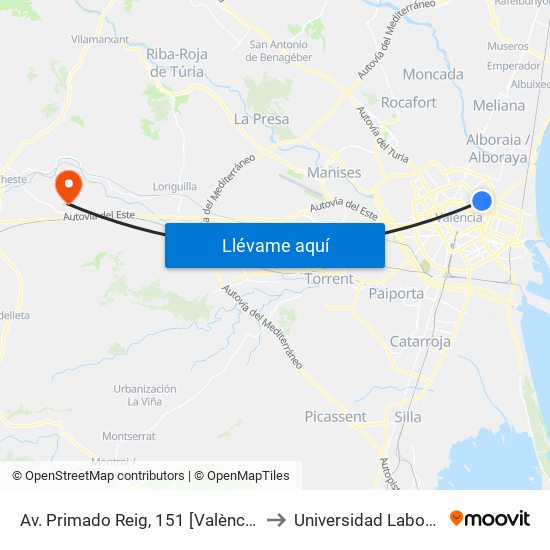 Av. Primado Reig, 151 [València] to Universidad Laboral map