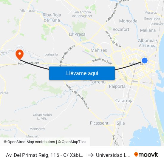 Av. Del Primat Reig, 116 - C/ Xàbia [València] to Universidad Laboral map