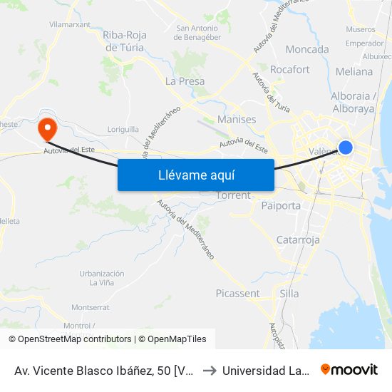 Av. Vicente Blasco Ibáñez, 50 [València] to Universidad Laboral map