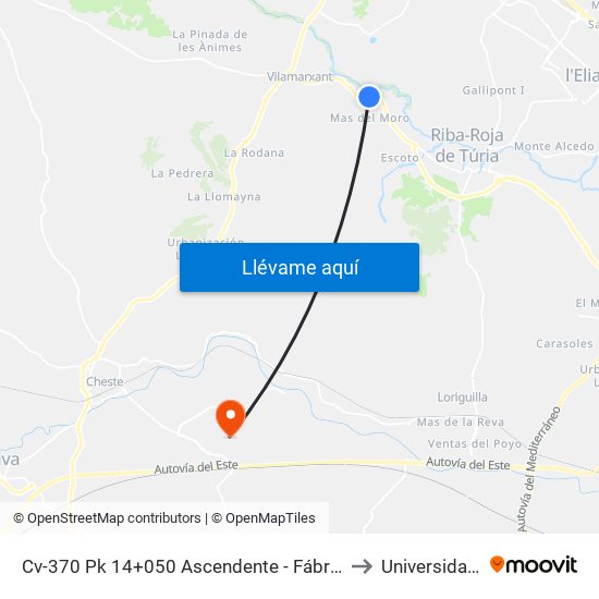 Cv-370 Pk 14+050 Ascendente - Fábrica De Pieles [Vilamarxant] to Universidad Laboral map