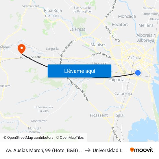 Av. Ausiàs March, 99 (Hotel B&B) [València] to Universidad Laboral map