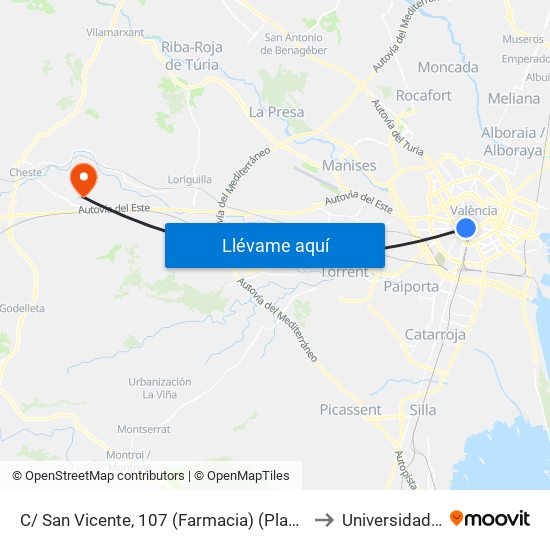 C/ San Vicente, 107 (Farmacia) (Plaza España) [València] to Universidad Laboral map
