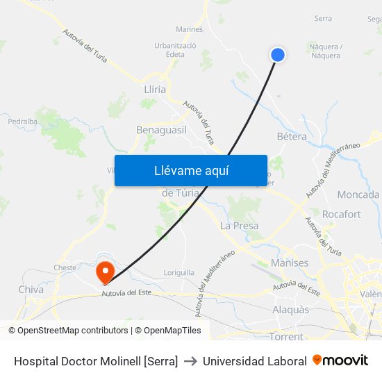 Hospital Doctor Molinell [Serra] to Universidad Laboral map