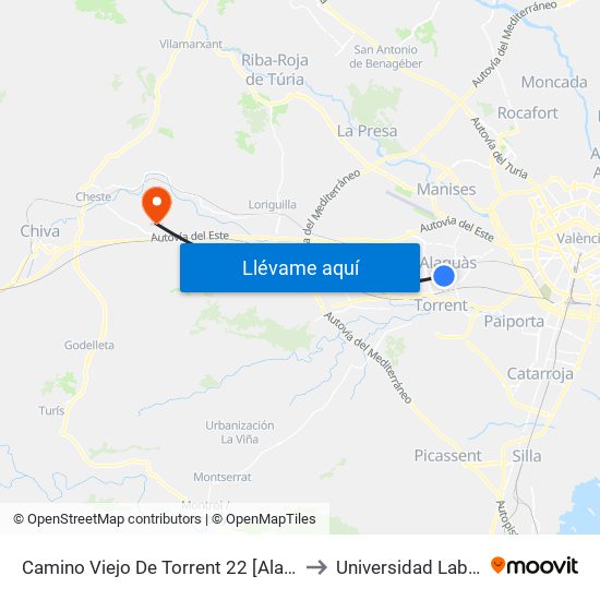 Camino Viejo De Torrent 22 [Alaquàs] to Universidad Laboral map