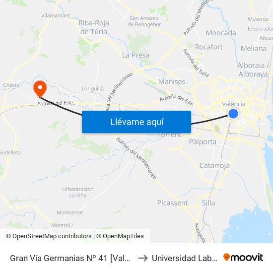 Gran Vía Germanias Nº 41 [València] to Universidad Laboral map
