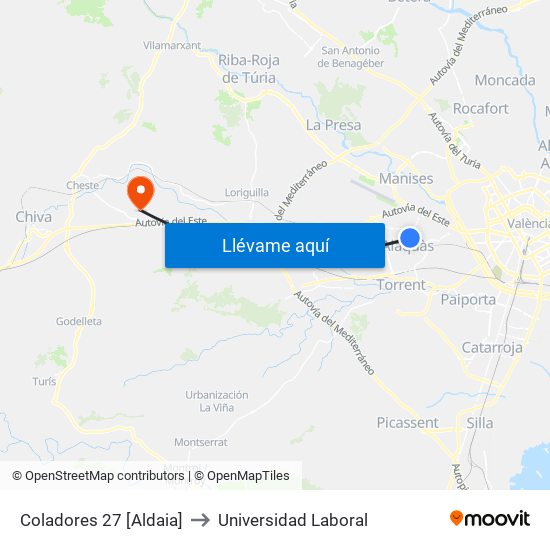Coladores 27 [Aldaia] to Universidad Laboral map