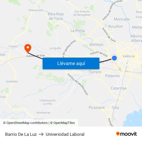 Barrio De La Luz to Universidad Laboral map