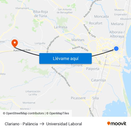 Clariano - Palància to Universidad Laboral map