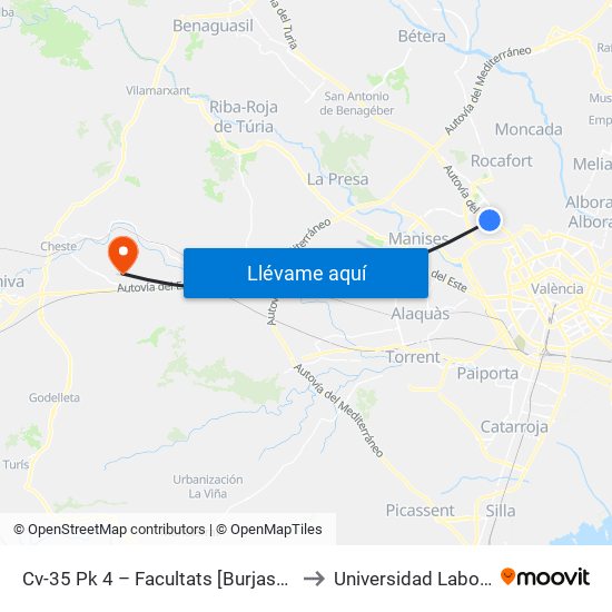 Cv-35 Pk 4 – Facultats [Burjassot] to Universidad Laboral map