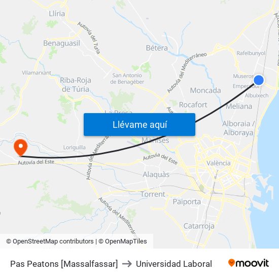 Pas Peatons [Massalfassar] to Universidad Laboral map