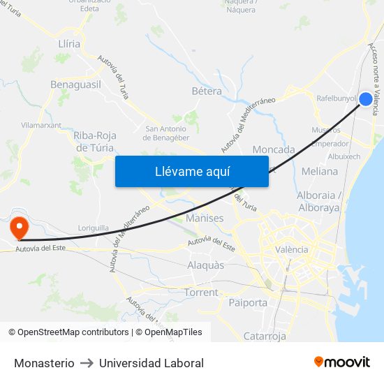 Monasterio to Universidad Laboral map