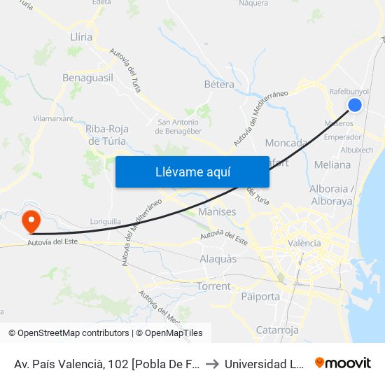 Av. País Valencià, 102 [Pobla De Farnals, La] to Universidad Laboral map