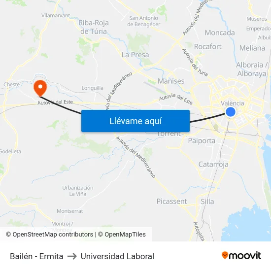 Bailén - Ermita to Universidad Laboral map
