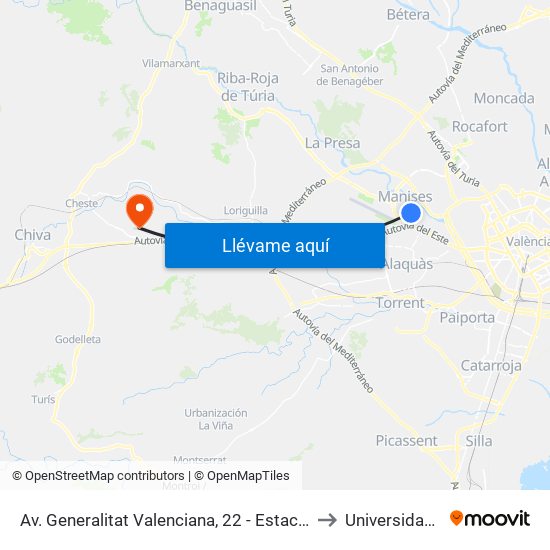Av. Generalitat Valenciana, 22 - Estación Manises [Manises] to Universidad Laboral map