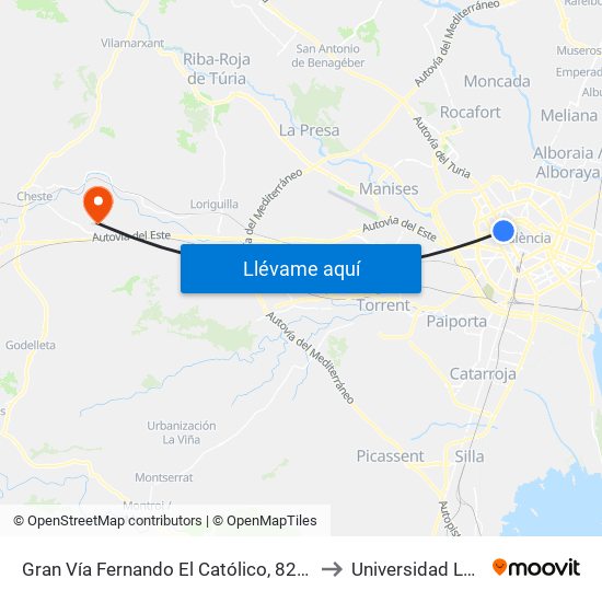 Gran Vía Fernando El Católico, 82 [València] to Universidad Laboral map