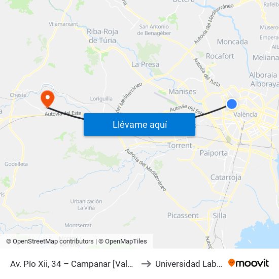Av. Pío Xii, 34 – Campanar [València] to Universidad Laboral map