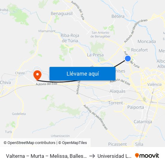 Valterna – Murta – Melissa, Ballesol [Paterna] to Universidad Laboral map