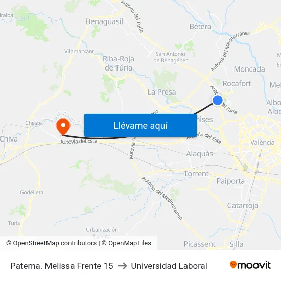 Paterna. Melissa Frente 15 to Universidad Laboral map