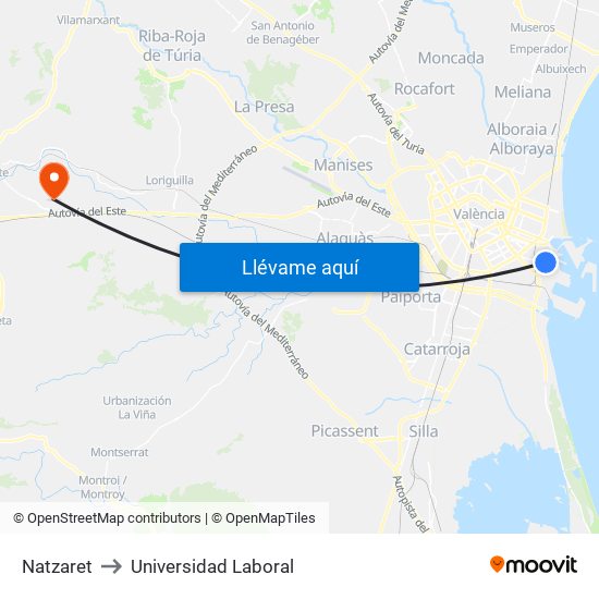 Natzaret to Universidad Laboral map