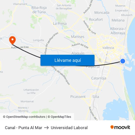 Canal - Punta Al Mar to Universidad Laboral map