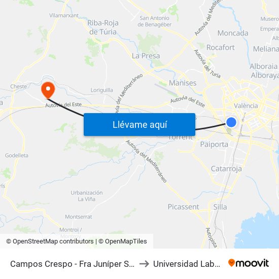 Campos Crespo - Fra Juníper Serra to Universidad Laboral map