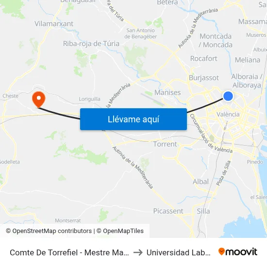 Comte De Torrefiel - Mestre Marçal to Universidad Laboral map