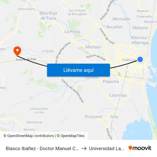 Blasco Ibáñez - Doctor Manuel Candela to Universidad Laboral map
