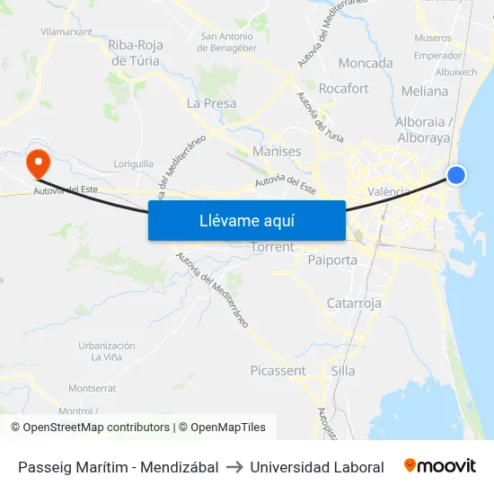 Passeig Marítim - Mendizábal to Universidad Laboral map