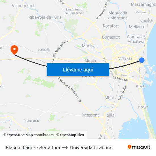 Blasco Ibáñez - Serradora to Universidad Laboral map