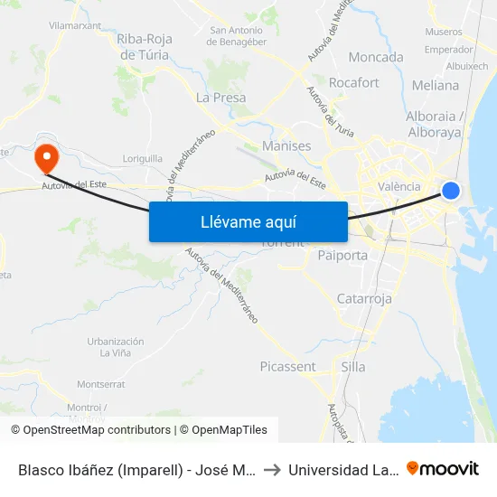 Blasco Ibáñez (Imparell) - José María Haro to Universidad Laboral map