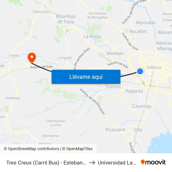 Tres Creus (Carril Bus) - Esteban Pernet to Universidad Laboral map