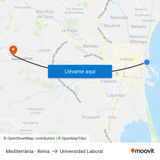 Mediterrània - Reina to Universidad Laboral map