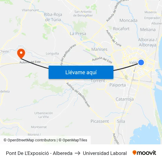 Pont De L'Exposició - Albereda to Universidad Laboral map