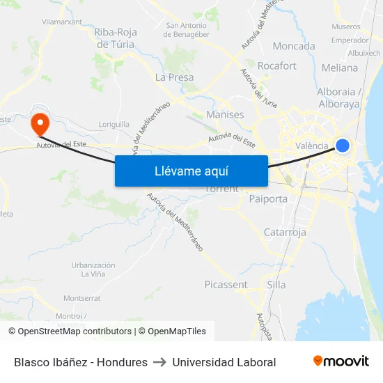 Blasco Ibáñez - Hondures to Universidad Laboral map