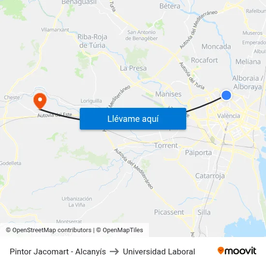 Pintor Jacomart - Alcanyís to Universidad Laboral map