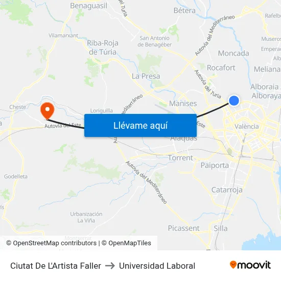 Ciutat De L'Artista Faller to Universidad Laboral map