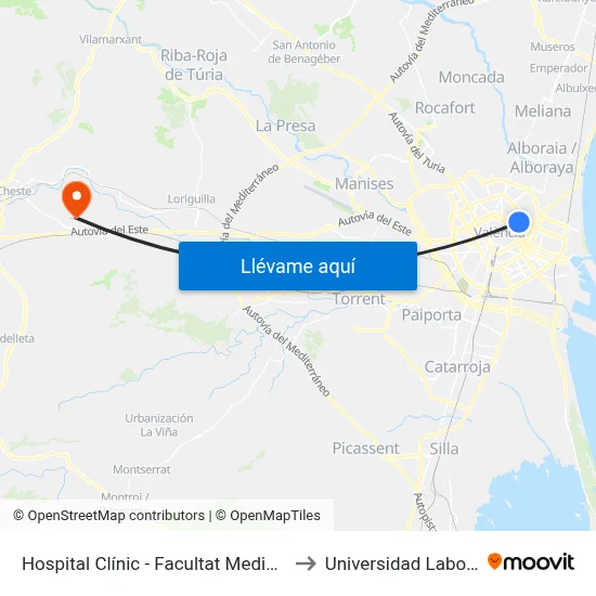 Hospital Clínic - Facultat Medicina to Universidad Laboral map