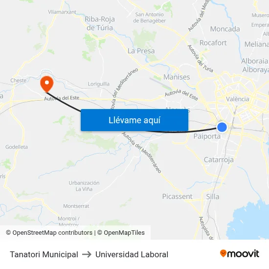 Tanatori Municipal to Universidad Laboral map