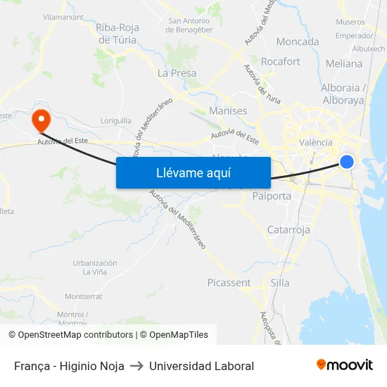 França - Higinio Noja to Universidad Laboral map