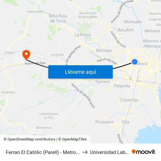 Ferran El Catòlic (Parell) - Metro Túria to Universidad Laboral map