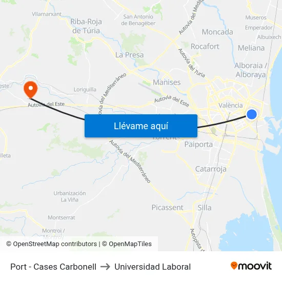 Port - Cases Carbonell to Universidad Laboral map