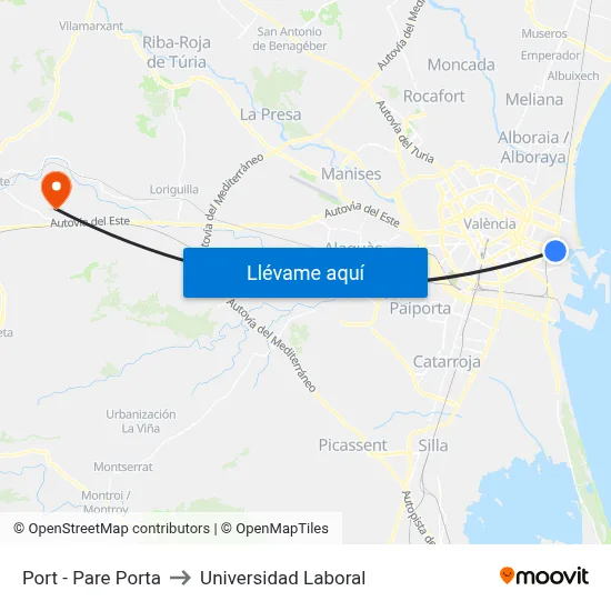 Port - Pare Porta to Universidad Laboral map