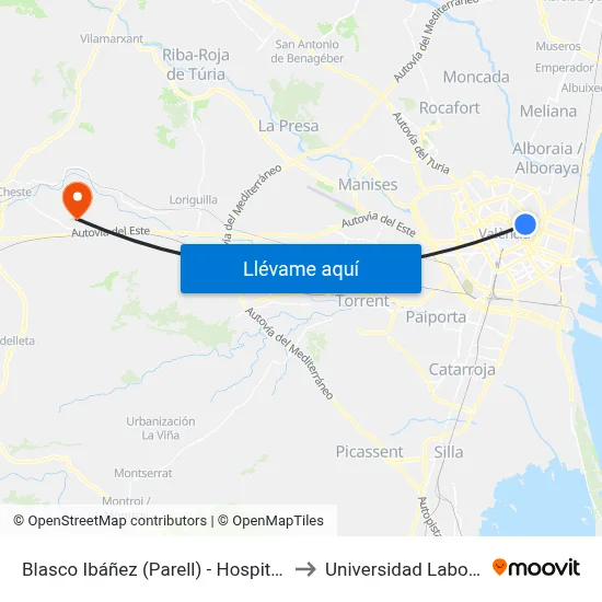 Blasco Ibáñez (Parell) - Hospitals to Universidad Laboral map