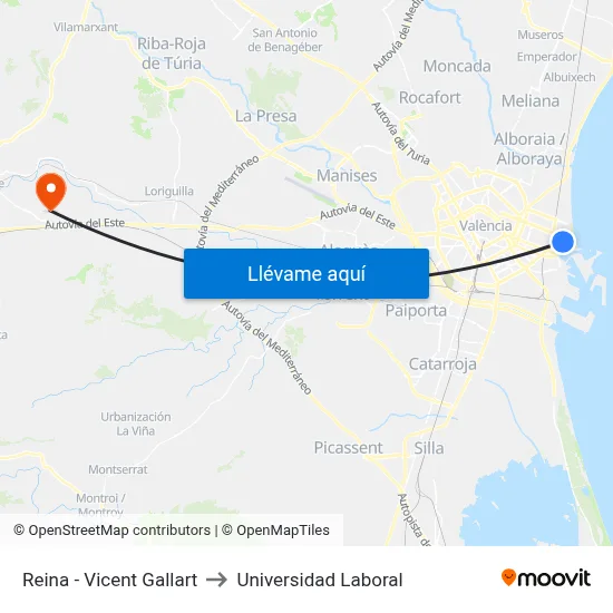 Reina - Vicent Gallart to Universidad Laboral map