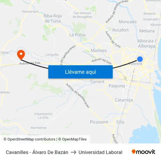 Cavanilles - Álvaro De Bazán to Universidad Laboral map