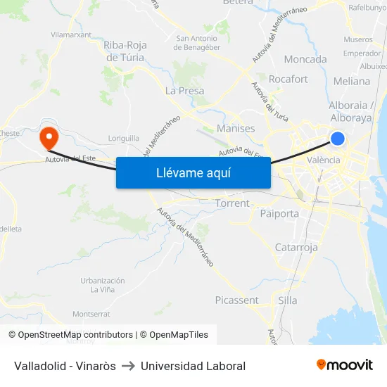 Valladolid - Vinaròs to Universidad Laboral map