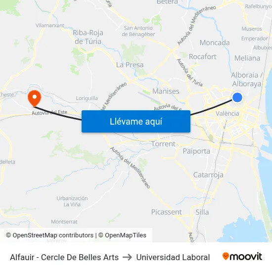 Alfauir - Cercle De Belles Arts to Universidad Laboral map