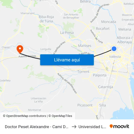 Doctor Peset Aleixandre - Camí De Moncada to Universidad Laboral map