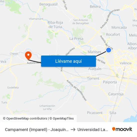 Campament (Imparell) - Joaquín Marín to Universidad Laboral map